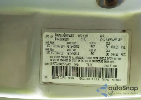 2000 Dodge Dakota Slt/Sport z USA, uszkodzony, nr VIN 1B7GG22X4YS575749